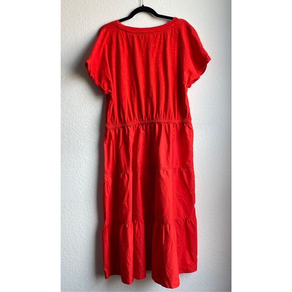 Talbots Dress Casual Coastal Tiered Women XL Red Short Sleeve Maxi Lightweight - Picture 3 of 7